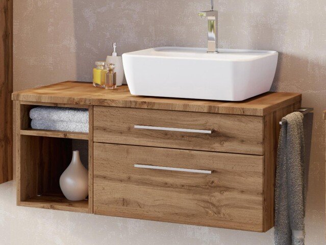 Waschtisch-Set >Davos II< in Alufarben aus Keramik - 90x14x42cm (BxHxT)