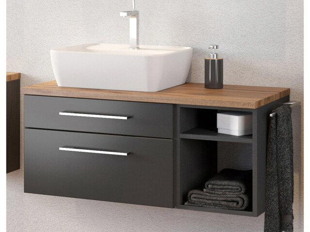 Waschtisch-Set >Davos III< in Alufarben aus Keramik - 90x14x42cm (BxHxT)