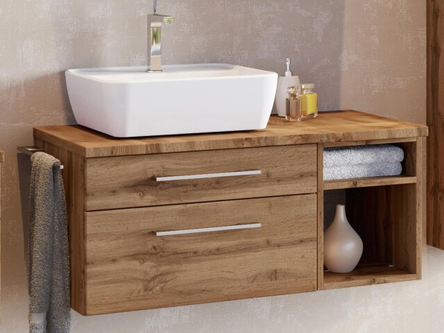 Waschtisch-Set >Davos III< in Alufarben aus Keramik - 90x14x42cm (BxHxT)