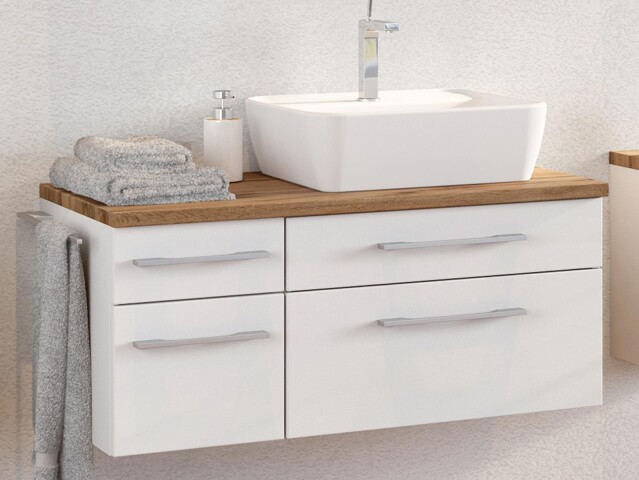 Waschtisch-Set >Davos IV< in Weiß aus Keramik - 90x14x42cm (BxHxT)