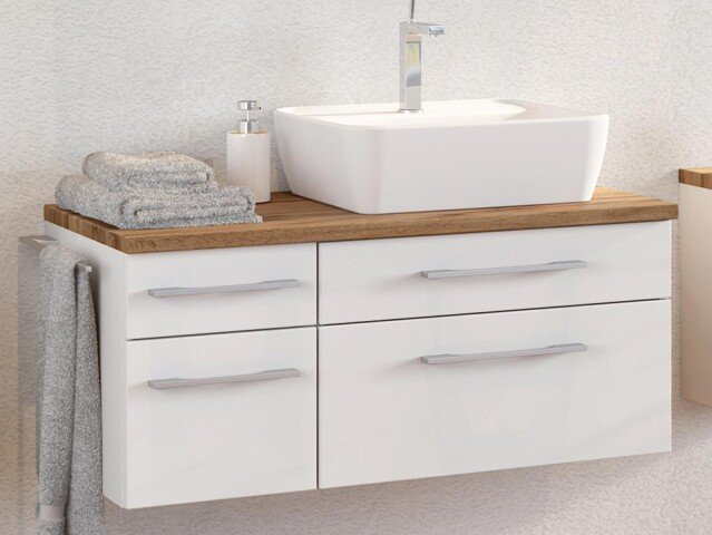 Waschtisch-Set >Davos IV< in Weiß aus Keramik - 90x14x42cm (BxHxT)