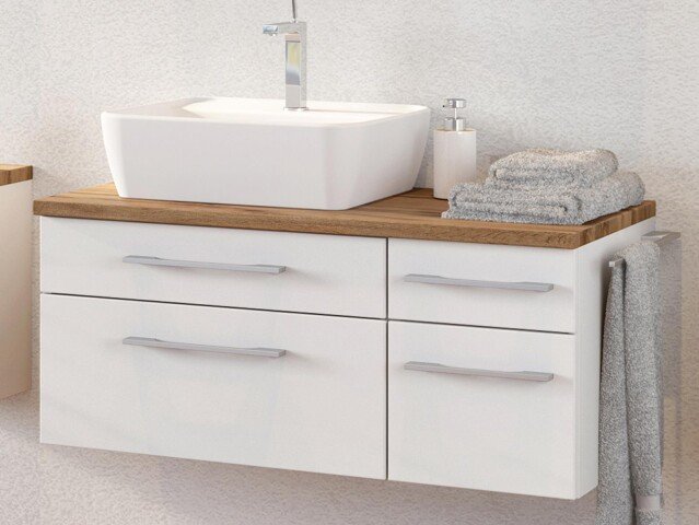 Waschtisch-Set >Davos V< in Weiß aus Keramik - 90x14x42cm (BxHxT)