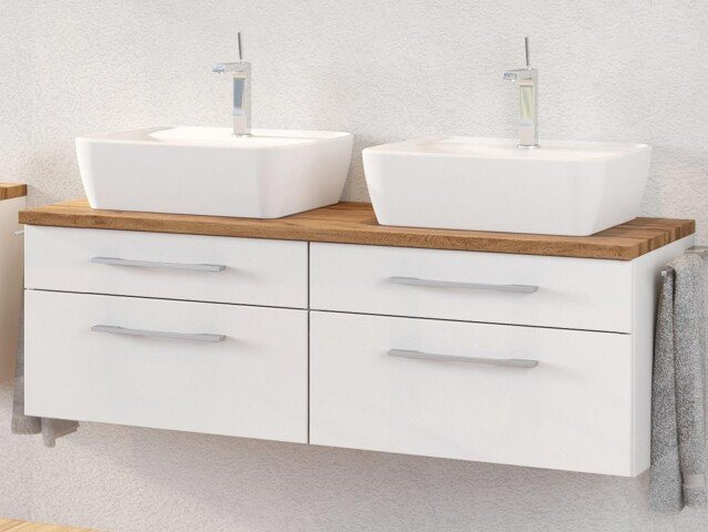 Waschtisch-Set >Davos I< in Weiß aus Keramik - 120x14x42cm (BxHxT)