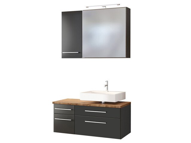 Waschtisch-Set >Davos XVII< in Alufarben aus MDF - 90x41x20cm (BxHxT)