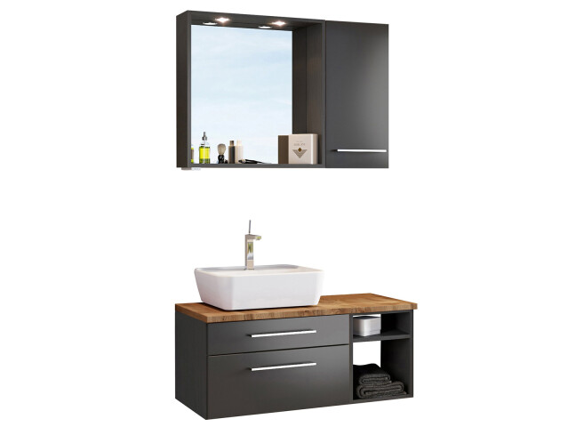 Waschtisch-Set >Davos VI< in Alufarben aus Keramik - 90x14x18cm (BxHxT)