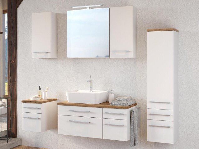 Badezimmer-Set >Davos< (6-teilig) in Weiß Wotan Eiche Nachbildung - 170x47 (BxT)