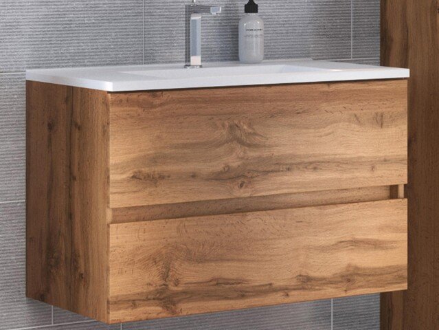 Waschtisch-Set >Baabe I< in Wotan-Eiche aus MDF - 80x56x47cm (BxHxT)