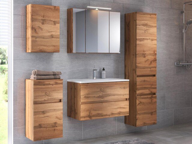 Badezimmer-Set >Baabe< (5-teilig) in Wotan-Eiche - 190x47cm (BxT)