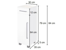 Unterschrank >Luzern I< in Weiß aus Metall - 30x79x35cm (BxHxT)