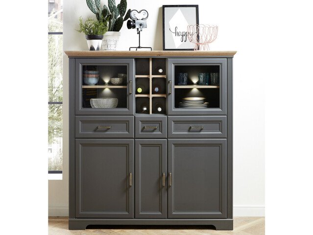 Highboard >Jasmin< in Graphit aus Metall - 143x150x42cm (BxHxT)