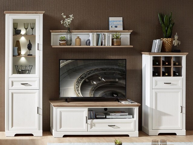 Wohnwand >Jasmin< in Pinie-Hell aus Metall - 299x204x51cm (BxHxT)