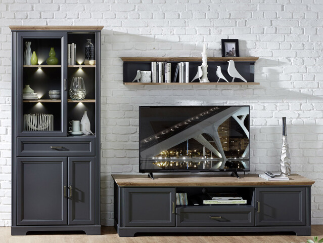 Wohnwand >Jasmin< in Graphit aus Metall - 299x204x51cm (BxHxT)