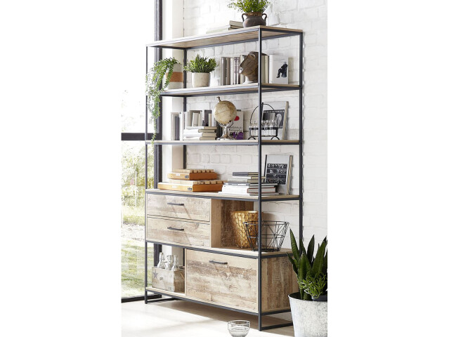 Regal >Roger< in Used Style Mix Nachbildung aus Metall - 138x192x35cm (BxHxT)