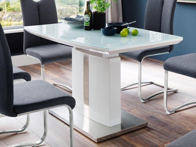 Esstisch >Nuneaton< in Weiß-Hochglanz aus MDF - 180x76x80cm (BxHxT)