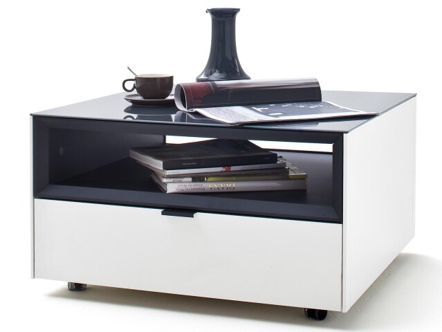 Couchtisch >Shayla I< in Weiß matt Lack aus Glas - 70x40x69cm (BxHxT)