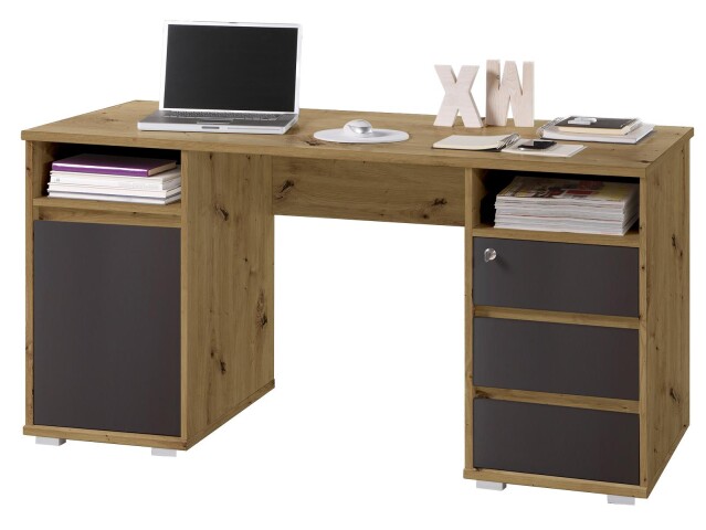 Schreibtisch >Flinn< in Artisan Eiche Nachbildung - 145x65x65cm (BxHxT)