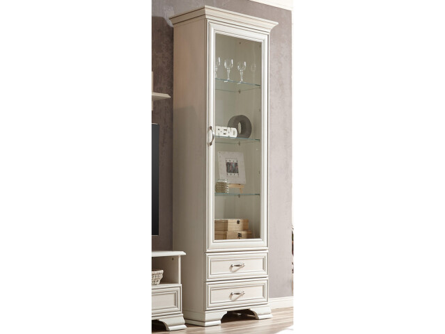 Vitrine >Valeria< in Used White aus Glas - 69x212x40cm (BxHxT)