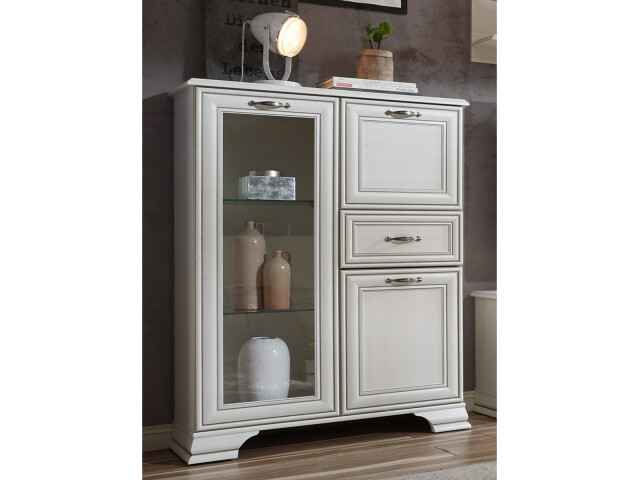 Highboard >Valeria< in Used White aus Glas - 94x126x38cm (BxHxT)