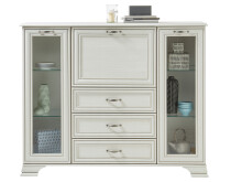 Highboard >Valeria< in Used White aus Glas - 154x125x38cm (BxHxT)