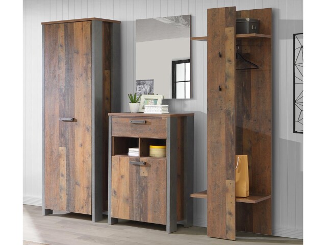 Garderoben-Set >Celon< in Old Wood Vintage - 214x201,5x41,6cm (BxHxT)