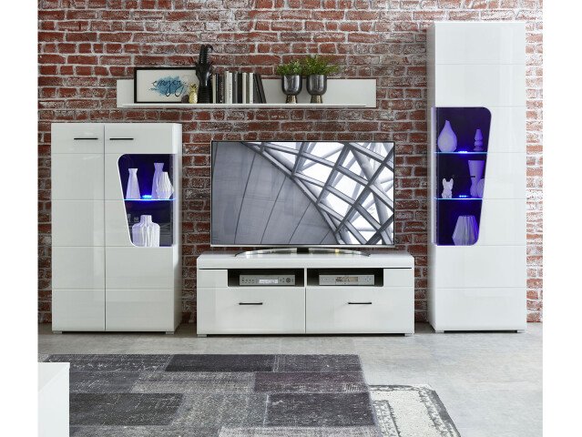 Wohnwand >Filmer< in Weiß matt Weiß-Hochglanz aus Metall - 322x205x47cm (BxHxT)