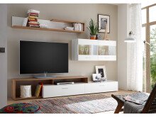 Wohnwand >Natalie< in Weiß aus Glas - 265x192x42cm (BxHxT)