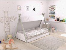 Kinderbett >Tulsa< in Perle-Weiß aus MDF - 220.2x140x113.3cm (BxHxT)
