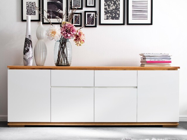 Sideboard >Charleston< in Weiß matt lackiert - 182x81x40cm (BxHxT)