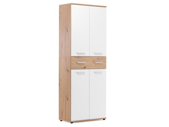 Schuhschrank >Jacklin I< in Artisan-Eiche Weiß - 70x185x35cm (BxHxT)