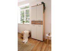 Schuhschrank >Jacklin I< in Artisan-Eiche Weiß - 70x185x35cm (BxHxT)