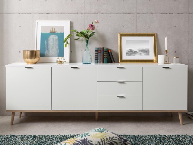 Sideboard >Dalarna< in Weiß aus Metall - 200x68x40cm (BxHxT)