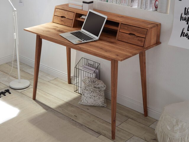 Schreibtisch >Mildura< in Asteiche aus Massivholz - 110x90x58cm (BxHxT)