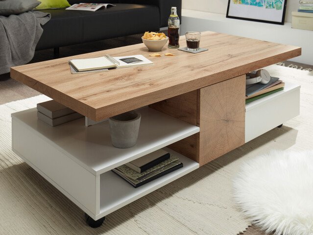 Couchtisch >Rouen< in Weiß matt lackiert aus MDF - 120x40x60cm (BxHxT)