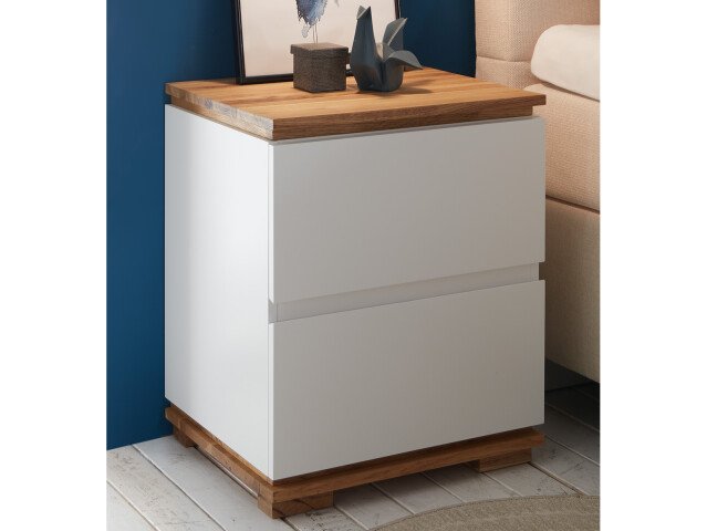 Nachtkonsole >Tataouine< in Weiß matt lackiert aus Massivholz - 48x59x40 (BxHxT)