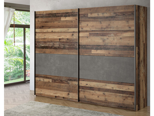Schwebetürenschrank in Betonoptik Dunkelgrau - 269,9x210,5x61,2cm (BxHxT)