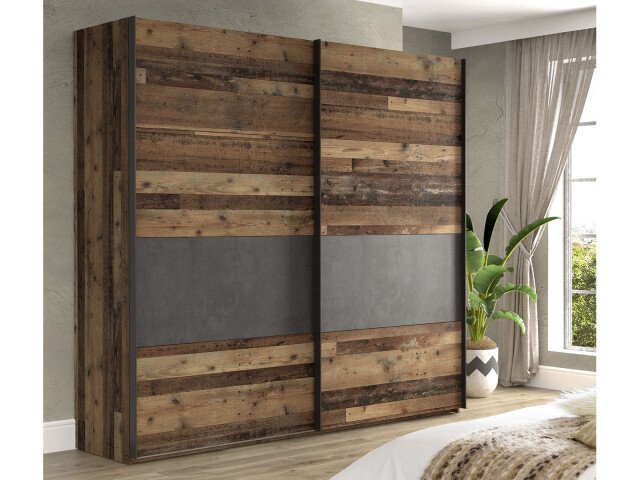 Schwebetürenschrank in Betonoptik Dunkelgrau - 220,1x210,5x61,2cm (BxHxT)