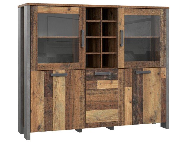 Highboard >Celon< in Old Wood Vintage aus Glas - 151,4x127,9x41,6cm (BxHxT)