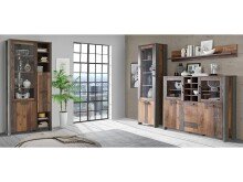 Vitrine >Celon< in Beton Dunkelgrau Old Wood Vintage - 91.7x204.9x41.6 (BxHxT)