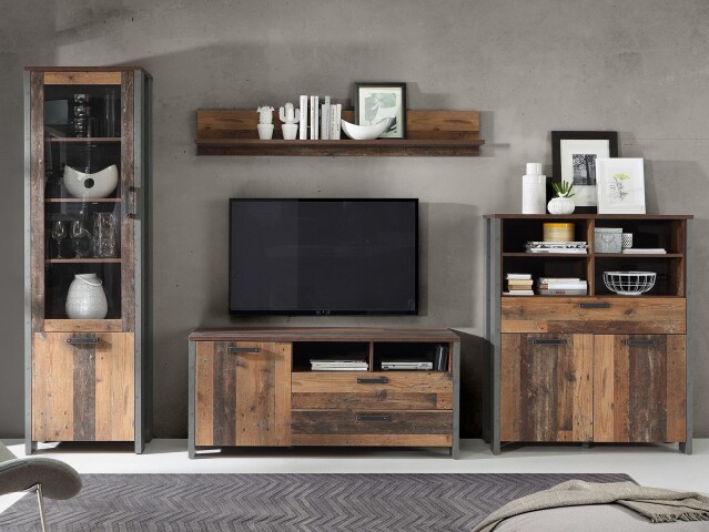 Wohnwand in Schwarz aus Glas - 330,4x204,7x52,3cm (BxHxT)