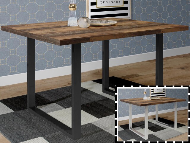 Esstisch >Talbert< in Old Wood Vintage aus Metall - 140x74,4x90cm (BxHxT)