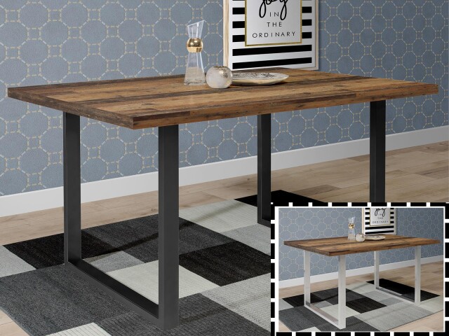 Esstisch >Talbert< in Old Wood Vintage aus Metall - 160x74,4x90cm (BxHxT)