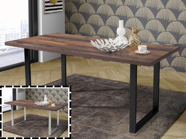 Esstisch >Talbert< in Old Wood Vintage aus Metall - 180x74,4x90cm (BxHxT)