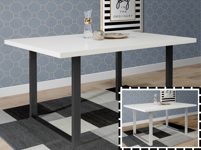 Esstisch >Talbert< in Weiß/Matt aus Metall - 160x74,4x90cm (BxHxT)
