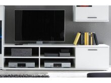 Wohnwand >Kenton< in Weiß aus Glas - 230x185x38cm (BxHxT)