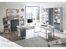 Schreibtisch >Olivia< in lichtgrau aus Metall - 223x77x73cm (BxHxT)