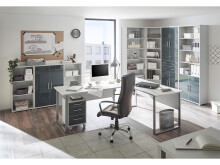 Aktenschrank >Olivia< in lichtgrau aus Glas - 79x220x35cm (BxHxT)