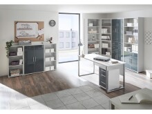 Aktenschrank >Olivia< in lichtgrau aus Glas - 79x220x35cm (BxHxT)