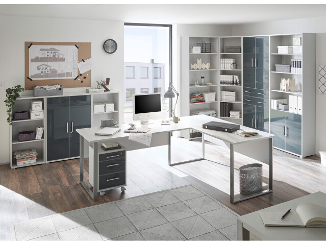 Büro-Set >Olivia< (9-teilig) in lichtgrau aus Glas - 220cm (H)