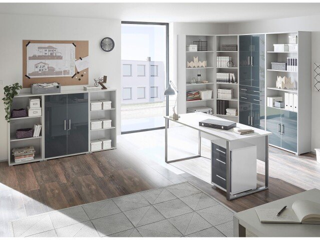 Büro-Set >Olivia< (9-teilig) in Graphit aus Glas - 220cm (H)