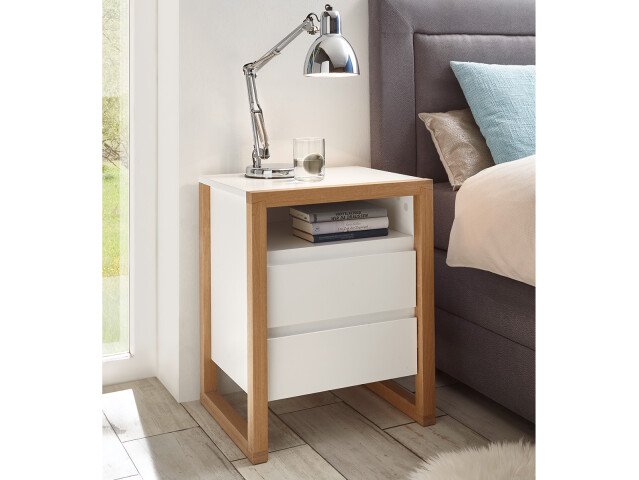 Nachtkonsole >Fremont< in Weiß matt lackiert - 48x60x40 (BxHxT)